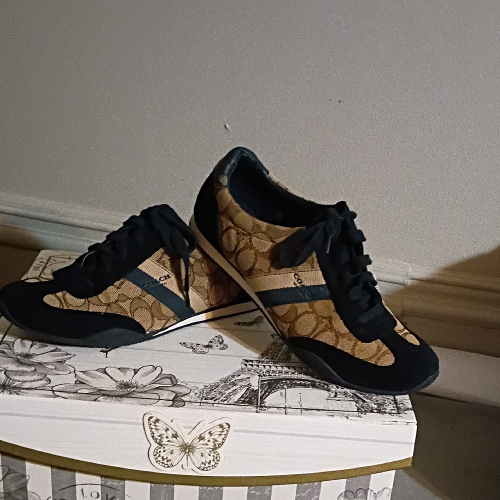 Coach Black and Tan Signature Sneakers